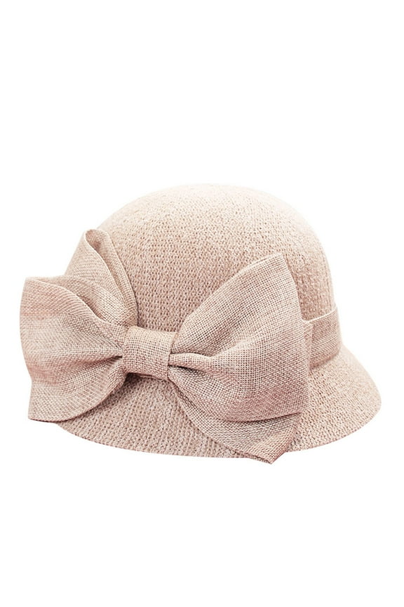 Vintage Floral Dress Cloche Hat Women 1920S Foldable Summer Beach Straw Bowler Hats Sun Straw Cap Summer Fisherman Soft Bow Bowler Hats (Pink,One Size)
