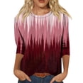 thumbnail image 1 of YUEJUIR Women Oversized Tshirt 3/4 Length Sleeve Womens Tops Summer 2024 T Shirts Floral Print Crew Neck Casual Basic Tee Fit Tunic Tops Blouse Oversized T Shirt Womens Tops (Wine Red,S), 1 of 5