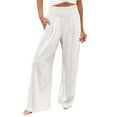 thumbnail image 1 of YUEJUIR Women Pants Women Summer High Waisted Cotton Linen Palazzo Pants Wide Leg Long Pant Trousers With Pocket Linen Pants White Pants Womens Pants Dressy Casual (White,XXXL), 1 of 5