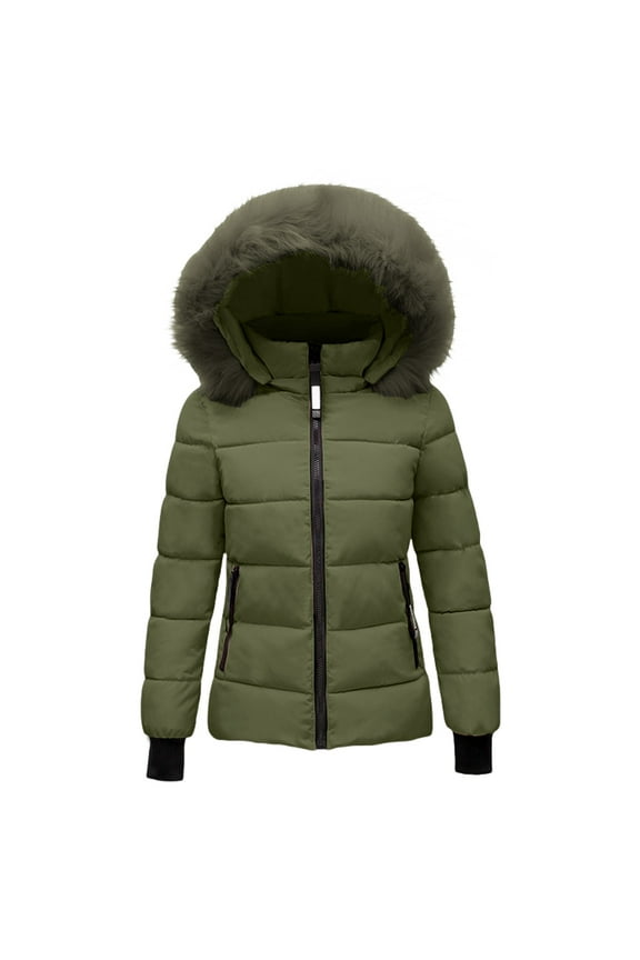 Women's 2024 Warm Parka Jacket Short Quilted Waterproof Coat With Faux Fur Hood Sizes M-4Xl Lightweight Winter Outwear(Army Green,L)
