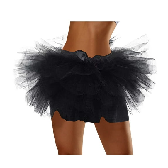 YUEJUIR Women's Five Layer Mesh Cake Skirt Tutu Skirt Mesh Skirt Cosplay Tutu Skirt Beach Adult Five Layer Tutu Skirt (Black,One Size)