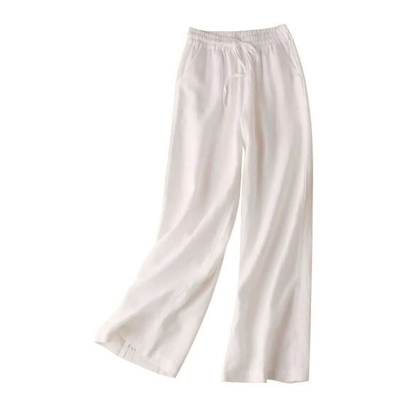 YUEJUIR Lightweight Pants Women Women Fashion Solid Color Cotton Flax Elastic Long Pants Beach Leisure Trousers Flowy Pants Wide Leg Trousers Women Womens Pants Dressy Casual (White,XXXL)