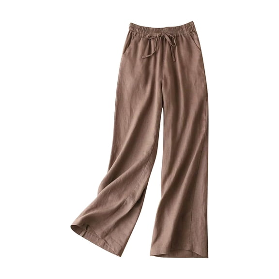 YUEJUIR Lightweight Pants Women Women Fashion Solid Color Cotton Flax Elastic Long Pants Beach Leisure Trousers Flowy Pants Palazzo Pants For Women Cargo Capris For Women (Coffee,XXL)