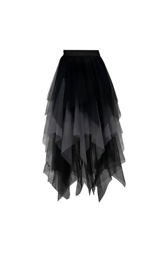 Women's Tulle Skirt Ruffle Multilayer Mesh A Line Tier Tutu Prom Wedding Long Tulle Skirts (Grey,S)