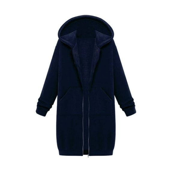 YUEJUIR Women's Zip Up Hoodies Oversized Fleece Long Tunic Sweatshirts Casual Long Sleeve 2024 Fall Hoodie Jacket Coat (Navy Blue,XL)