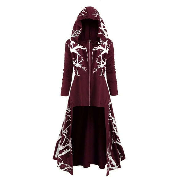 YUEJUIR Womens Cape Hooded Cardigans Cloak Long Solid Open Front Poncho Outwear(Red,XXL)