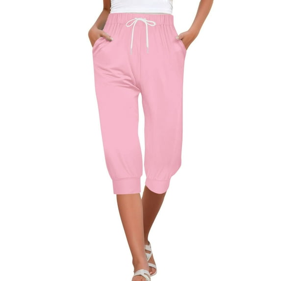 YUEJUIR Womens Capris with Pockets Shorts for Women 2024 Summer High Waisted Ruffle Shorts Floral Pleated Hem Casual Pants Yoga Capris for Women Capri Yoga Pants with Pockets (Pink,M)