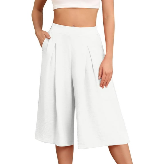 YUEJUIR Womens Capris with Pockets Women's Wide Leg Capri Pants with Pockets Lightweight High Waisted Loose Trouser Yoga Capris for Women Workout Capris for Women Flowy Pants for Women (White,S)