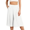 thumbnail image 1 of YUEJUIR Womens Capris for Summer Women's Wide Leg Capri Pants with Pockets Lightweight High Waisted Loose Trouser Women's Capri Pants Ladies Capri Pants Palazzo Pants Women (White,M), 1 of 5