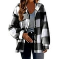 thumbnail image 1 of YUEJUIR Womens Colorblock Plaid Shacket Winter Coats Warm Plush Hooded Jackets Zip Up Button Cardigan Trendy Plaid Fleece Fuzzy Outerwear (Black,L), 1 of 6