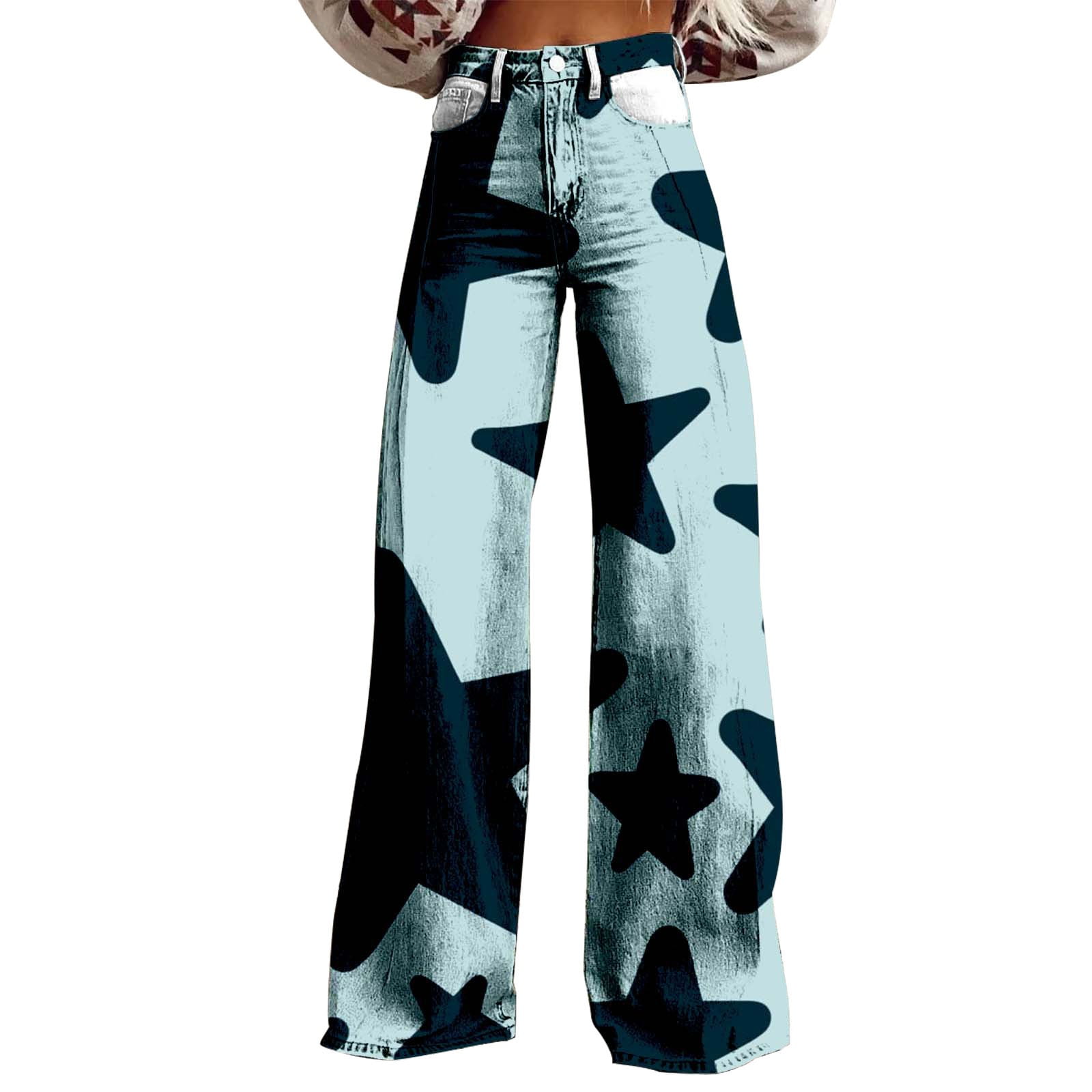 YUEJUIR Womens Dress Pants Women s Wide Leg Pant Vintage Floral Print High Waisted Straight Stretch Pants with Pockets Wide Leg Trousers Women Harem Pants Women Postpartum Clothes Blue XXXXL Walmart.c...