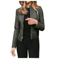 thumbnail image 1 of YUEJUIR Womens Faux Leather Jackets Biker Motorcycle Zipper Slim Fit Suede Cropped Bomber Coat Plus Size 2024 Fall Fashion (Army Green,M), 1 of 3
