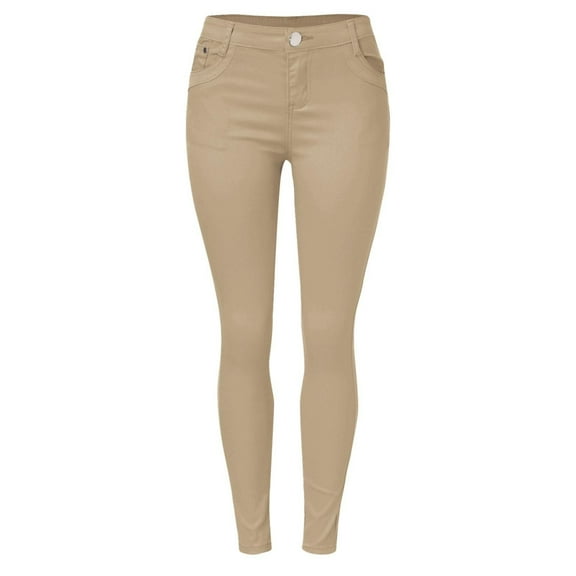 YUEJUIR Womens Jeans Girls's Smart Jeans Fancy Stretchy Five Pocket Jeggings Pull On Pants Cute And Comfy Plus Size Jeans Womens Jeans Stretchy (Khaki,M)