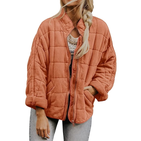 YUEJUIR Womens Quilted Puffer Jackets Lightweight Dolman Quilted Jacket for Women Zip Up Oversized Fall Winter Coat (Red,L)