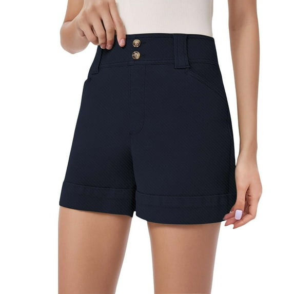 YUEJUIR Womens Shorts Women Stretch Twill Shorts Summer Stretchy Jean Shorts Casual Chino Shorts High Waist Denim Shorts Shorts Chino Shorts for Women Summer Shorts for Women (Navy,S)
