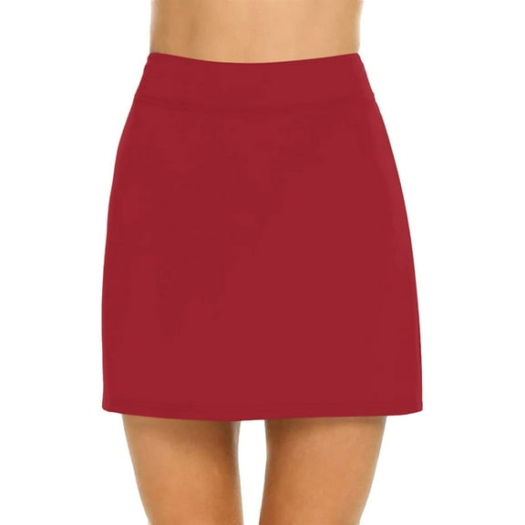 YUEJUIR Womens Skort Womens Casual Solid Tennis Skirt Yoga Sport Active Skirt Shorts Skirt Biker Shorts Women Skirt (Red,XL)