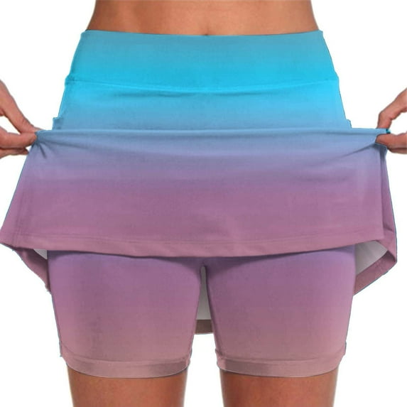 YUEJUIR Womens Skorts Women'S Fashionable Athleisure Skirt With Pockets Gradient Mid Waist Culottes Tennis Culottes Summer Skirts For Women Skirt (Sky Blue,XXXXXL)