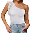 thumbnail image 1 of YUEJUIR Womens Tank Tops Women's Summer One Shoulder Tie Up Bow Solid T Shirt off The Shoulder Slim Tops Tank Top for Women Womens Summer Tops Dressy Tank Tops for WomenWhite, 1 of 5