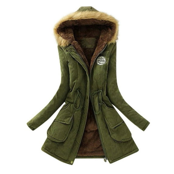 YUEJUIR Womens Winter Coats Mid Length Zip Up Jacket Warm Heavy Jackets Thickened Windproof Outerwear Ladies Winter Jackets (Green,L)