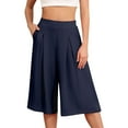 thumbnail image 1 of YUEJUIR Yoga Capris with Pockets for Women Women's Wide Leg Capri Pants with Pockets Lightweight High Waisted Loose Trouser Beach Pants for Women Capri Yoga Pants with Pockets (Navy Blue,S), 1 of 4