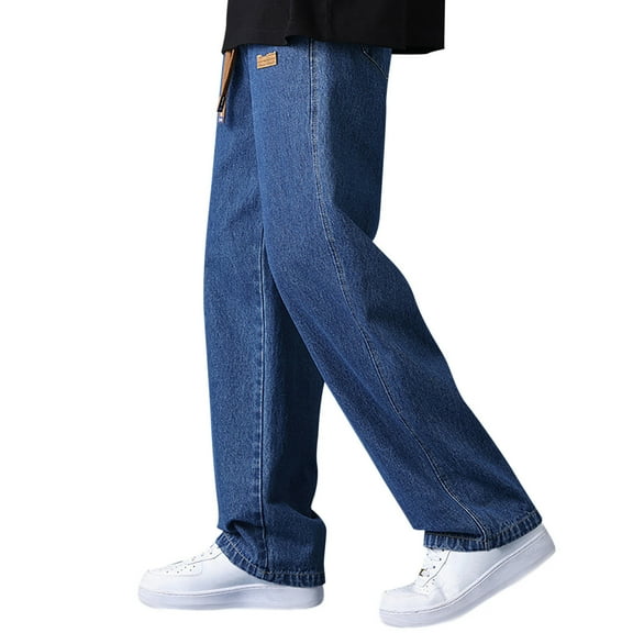 YUELONGHU Adult Men Casual Pants Black Cargo Pants Men Big and Tall Male Men's Jeans Comfort Stretch Denim Straight Leg Relaxed Elastic Waist Pocket Solid Color Jeans