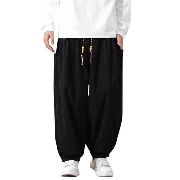 YUELONGHU Adult Men Casual Pants Cargo Pants for Men Black Work 2026 Men's Autumn Winter Corduroy Casual Pants Loose Wide Leg Trend Pants Large Size