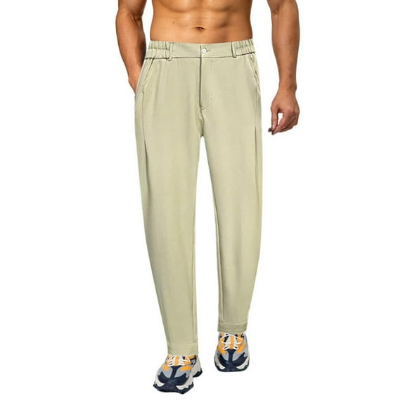 YUELONGHU Adult Men Casual Pants Cargo Pants for Men Stretch Slim Fit Men's Casual Linen Breathable Loose Long Pants Solid Color Straight Trousers