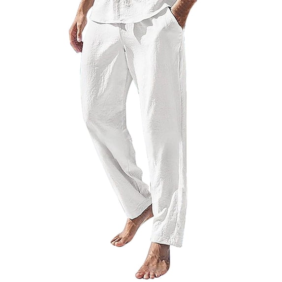 YUELONGHU Adult Men Casual Pants Casual Pants for Men Stretch Waist Mens Fashion Casual Solid Color Try Breathable and Linen Pocket Elastic Waist Large Size Pants Trousers