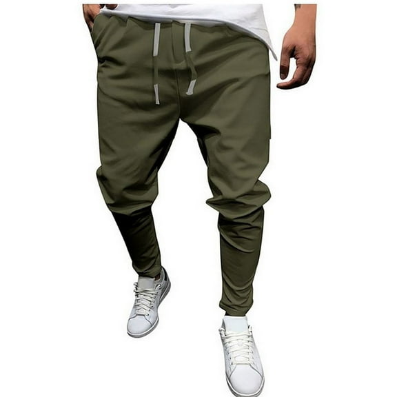 YUELONGHU Adult Men Casual Pants Men Cargo Pants with Pockets Slim Fit Mens Casual Pocket Mid-Waist Linen Sports Cropped Trousers