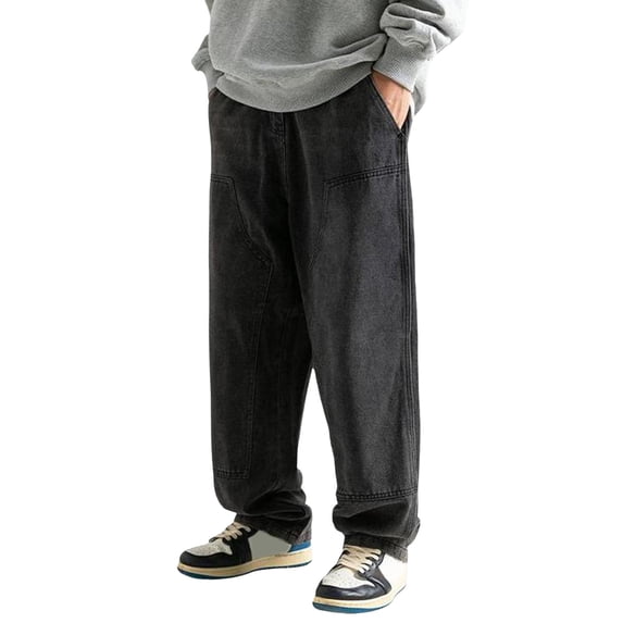 YUELONGHU Adult Men Casual Pants Mens Cargo Pants Baggy Brown Male Retro Washed Double Knee Workwear Jeans Casual Logging Pants Loose Pants Casual Pants