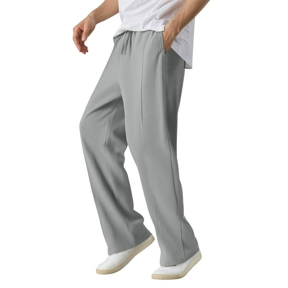 YUELONGHU Adult Men Casual Pants Mens Dress Pants Men's Casual Linen Pants Comfortable Breathable Lightweight Relaxed Fit Solid Color Summer Trousers with Pockets for Outdoor Travel