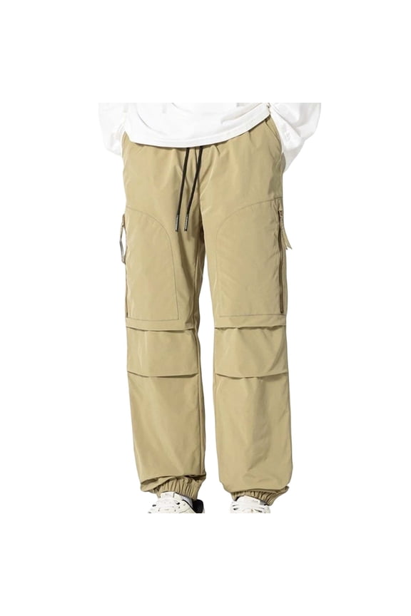 Adult Men Casual Pants Travel Pants for Men Man High Street Fashion Trend Pleated Design Straight Leather Pants