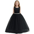 thumbnail image 1 of YUELONGHU Girls Fashion Dresses Baby Girl Dresses 12-18 Months Black Flower Girls Satin Pageant Dress for Wedding Kids Pearls Prom Gowns with Bow Knot 6-7 Year, 1 of 6