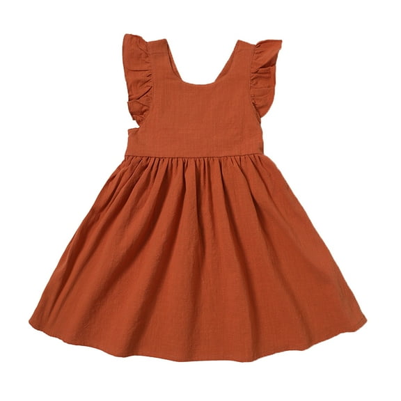 YUELONGHU Girls Fashion Dresses Girl Dresses 5T Gown Kids Girls Toddler Soild Linen Ruffle Boeknot Sleeveless Dresses 5-6 Years