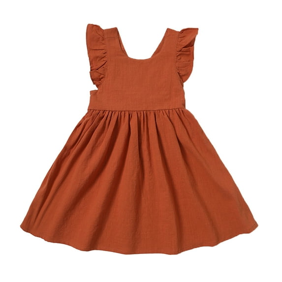 YUELONGHU Girls Fashion Dresses Girl Dresses 5T Gown Kids Girls Toddler Soild Linen Ruffle Boeknot Sleeveless Dresses 6-7 Years