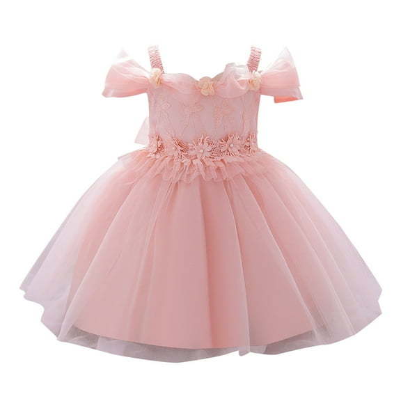YUELONGHU Girls Fashion Dresses Girl Dresses Size 14-16 Formal Kids Toddler Baby Girls Spring Summer Bow Tie Ruffle Sleeve Dress 12-18 Months