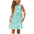 thumbnail image 1 of YUELONGHU Girls Fashion Dresses Girl Dresses Size 7-8 Blue Girl's Summer Sleeveless Dress Cute Printed A Line with Elastic Neckline Comfortable Stretchy Play Dress for Toddler Kids 5-6 Years, 1 of 5