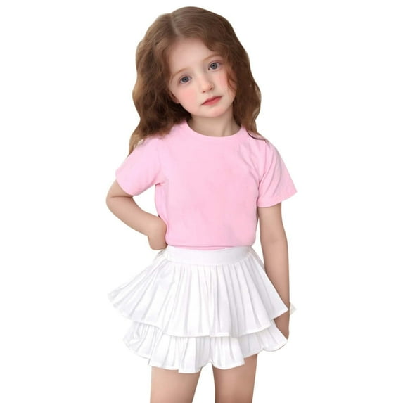 YUELONGHU Girls Fashion Dresses Tank Dress Dress Girls Mini Pleated Skirt Skort for Toddler Girls Summer Ruffle Tutu Skirt with Shorts Underneath 5-6 Years