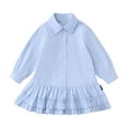 thumbnail image 1 of YUELONGHU Girls Fashion Dresses Toddler Girl Dresses 4T Back to School Spring/Summer Girls Blue Pleated Lace Dress in Children's Casual Style Lapel Shirt Dress 12-18 Months, 1 of 9