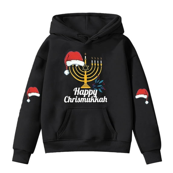 YUELONGHU Big Boys Sweatshirts & Hoodies 12-13 Years Boys Sweatshirts Size 14-16 Hoodies Kids Christmas Hanukkah Menorah Print Warm Hoodie