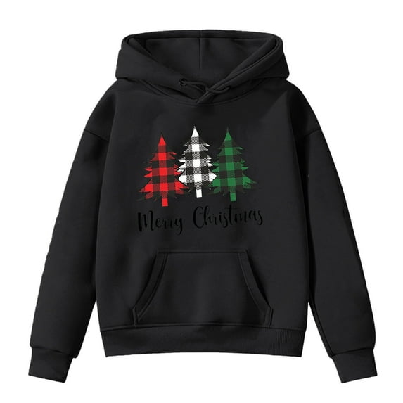 YUELONGHU Infant Big Boys Sweatshirts & Hoodies 8-9 Years White Hoodie Kids Large Christmas Tree Printed Warm Hoodie for Children Christmas Kids Pullover Hoodie