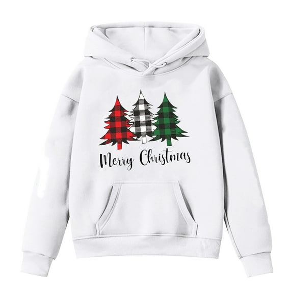 YUELONGHU Big Boys Sweatshirts & Hoodies 8-9 Years White Hoodie Kids Large Christmas Tree Printed Warm Hoodie for Children Christmas Kids Pullover Hoodie
