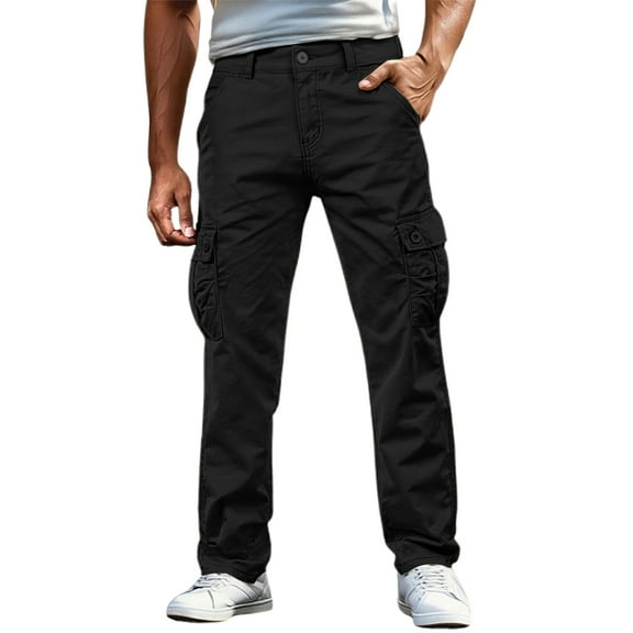 YUELONGHU Men's Casual Cargo Pants Black Cargo Pants Men Baggy Jeans Cargo Pants with Pockets Workwear Trousers Outdoor Hiking Utility Durable Casual Streetwear for Daily Wear 36
