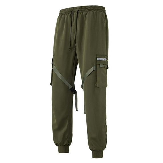 YUELONGHU Men's Casual Cargo Pants Men Cargo Pants Stretch Waist Men's Pants Work Pants Solid Color Slim Outdoor Pocket Pants Flutter Belt S