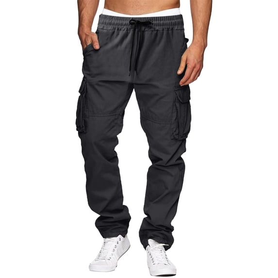 YUELONGHU Men's Casual Cargo Pants Men's Cargo Pants Black Male All Season Cargo Pants Pocket Zip Button Hem Solid Color Plus Size Outdoor Trousers M