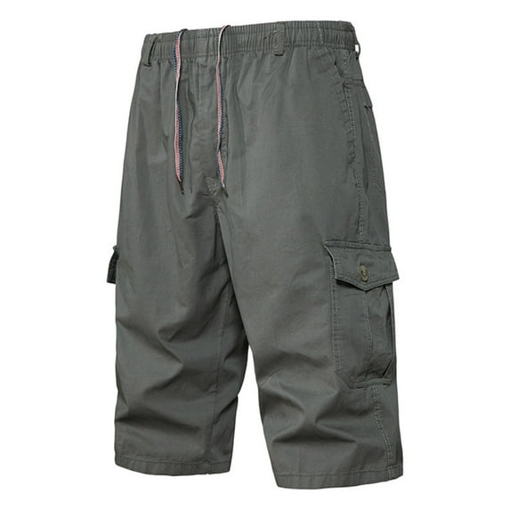 YUELONGHU Men's Casual Cargo Pants Mens Cargo Pants Stretch Jeans Male Summer Cargo Pants Solid Color Pocket Tether Plus Size Mid Wash Shorts Xxxl