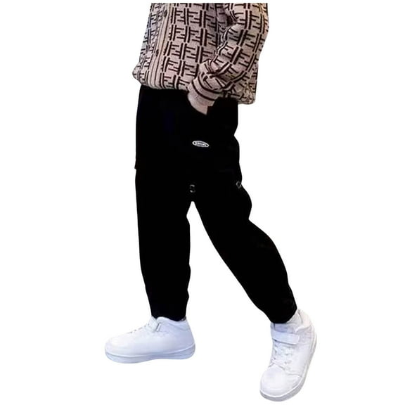 YUELONGHU Toddler Boys Sweatpants 9-10 Years Back to School Boys Cargo Pants Black Boys Pants Loose Corduroy Casual Warm Sweatpants for Kids