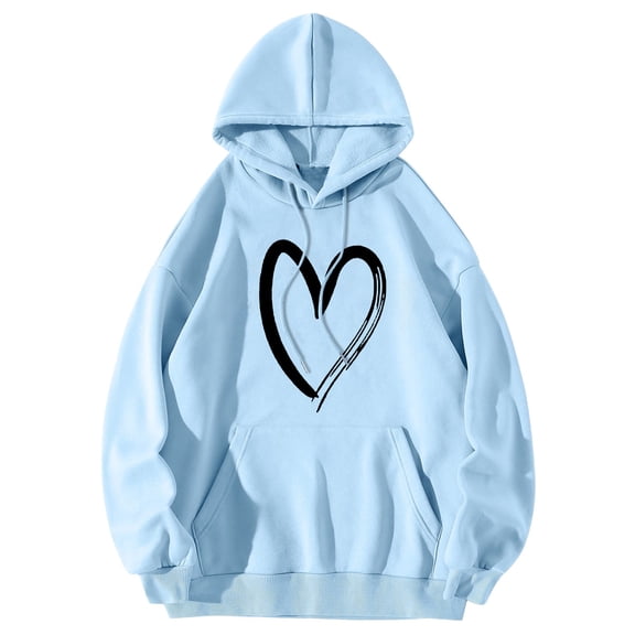YUELONGHU Women Casual Hoodie Graphic Hoodies Streetwear Womens Customized Women's Casual Heart Print Long Sleeve Pullover Hoodie Sweatshirt Tops with Kanga Pocket for Female S