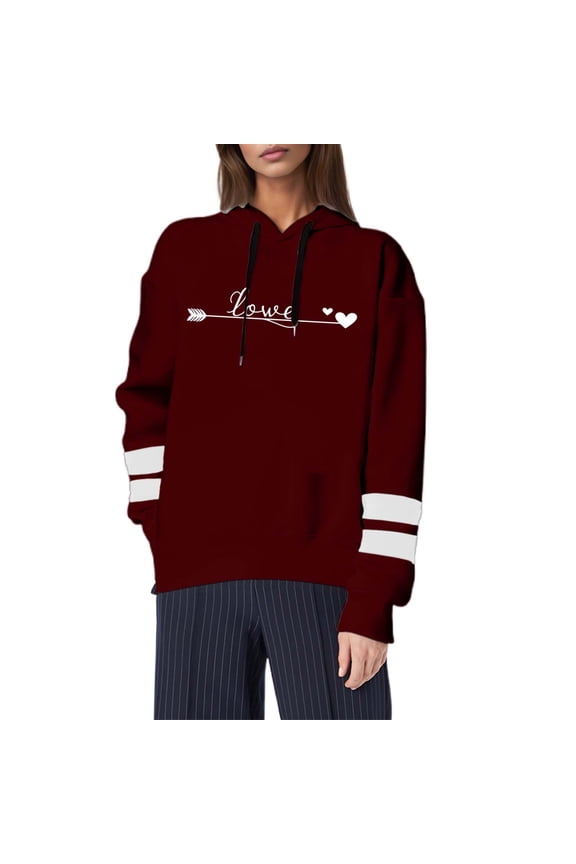 Women Casual Hoodie Womens Hoodies Zip up Women's Casual Fashion Valentine's Day Heart Print Hoodie Long Sleeve Pullover Sweatshirt S