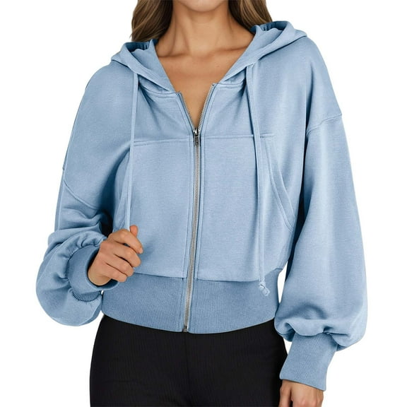 YUELONGHU Women Casual Hoodie Womens Sweatshirt Graphic Funny A Short Long Sleeved Hooded Sweatshirt with High Pockets and Full Zippers for Women S